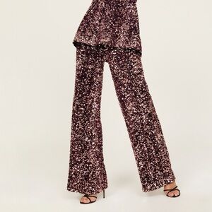 Badgley Mischka Purple Velvet Sequin Wide Leg Pants